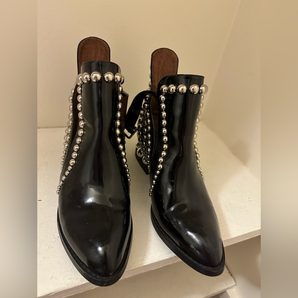 JEFFREY CAMPBELL Rylance Silver Studded Black Leather Cut-out Rocker Bootie